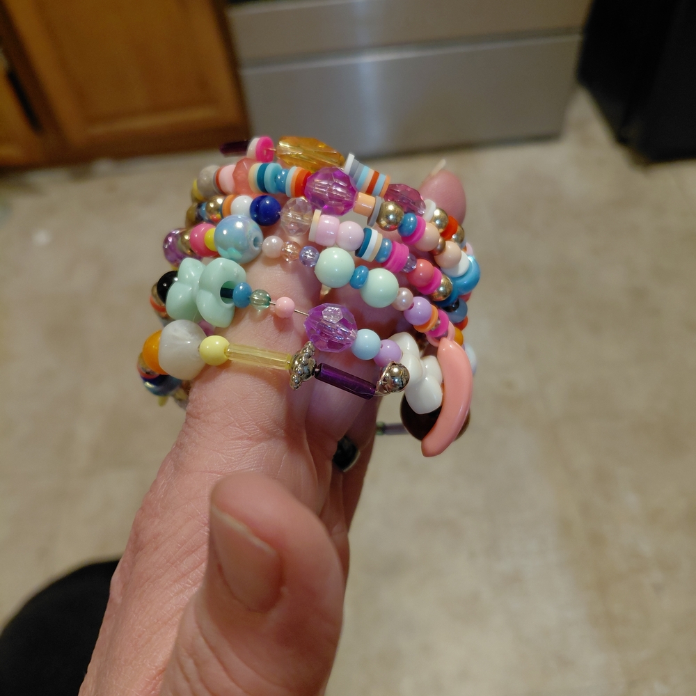 Multicolor Beaded Stretch Bracelet Stack - Pink &… - image 1